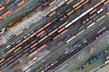 Industrial conceptual scene with trains. Top view.