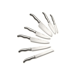 set of kitchen knives isolated on white background 