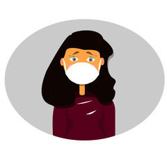 Girl With Mask To Protect coronavirus. Care protective from Covid-19. Vector Illustration.