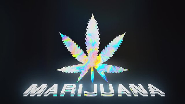 Trippy marijuana pot leaf grows on black background.