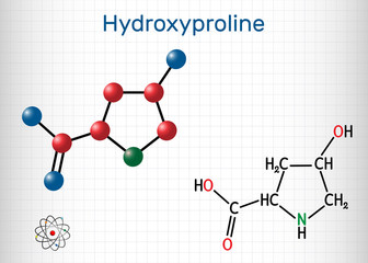 Hydroxyproline , Hyp, C5H9NO3 molecule. It is is a common proteinogenic amino acid and a major component of the protein collagen. Sheet of paper in a cage