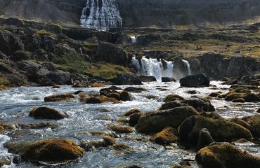 site des cascades de Dynjandi (Fjallfoss), fjords du Nord-Ouest, Islande