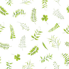 watercolor summer pattern  plants , green leaves