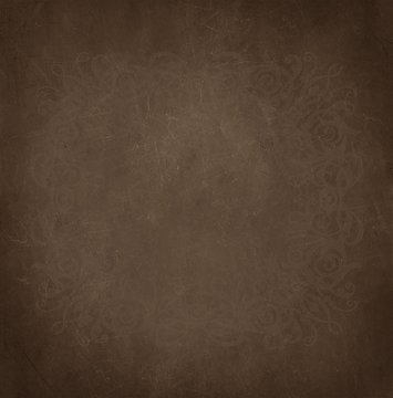 Abstract golden brown grunge textured background with floral frame. © Polina Raulina