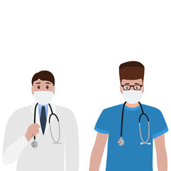 Fototapeta premium Young doctor with a stethoscope in a hospital. Cartoon flat, vector illustration