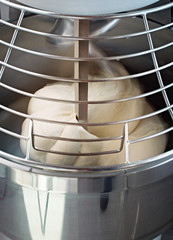 planetary mixer with bread dough inside
