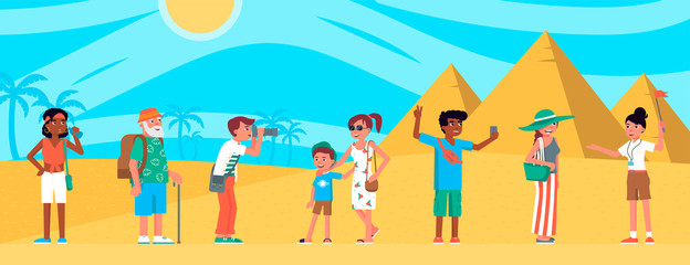 Vector characters tourists in Egypt excursion