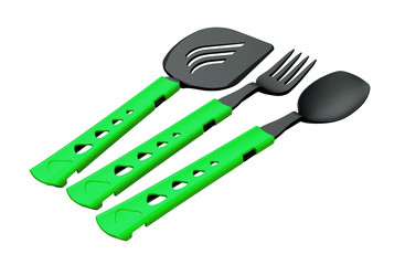 green ladle set isolated on white