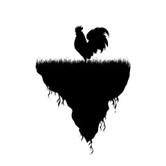 Vector silhouette of piece of land with rooster on white background. Symbol of nature and planet.