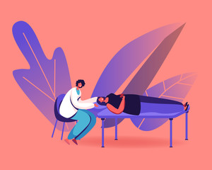 Female Character Applying Facial Massage or Spa Procedure from Doctor for Skin Care, Reduce Acne and Wrinkles. Hygiene, Professional Massaging and Beautician Salon. Cartoon People Vector Illustration