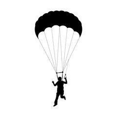Vector silhouette of woman jumps on parachute on white background. Symbol of sport.