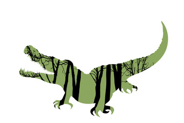 Obraz premium Vector silhouette of crocodile with trees on background. Symbol of forest.