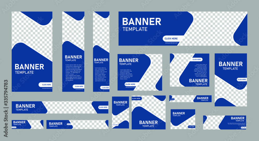 Fototapete set of creative web banners of standard size with a place for photos. vertical, horizontal and squar