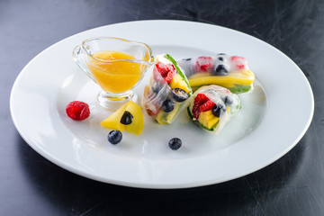 spring rolls of fresh fruits and berries