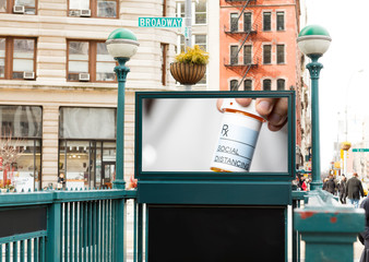 A subway entrance featuring a blank sign. Great copy space. Social Distancing photo created by photographer.