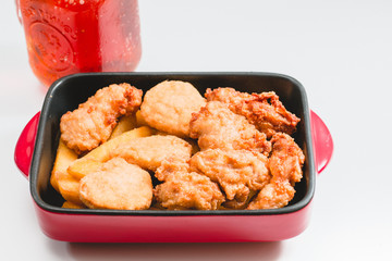 fried chicken southern style with potato and drink menu
