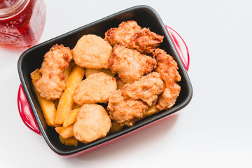 fried chicken southern style with potato and drink menu