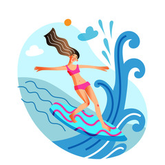 Young sportive woman surfing enjoy riding in wave