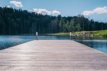 Empty pier on the scenic lake