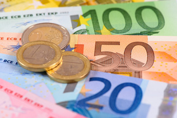 Euro banknotes show wealth and success