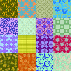 Set of 16 color seamless patterns