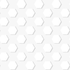 Hexagon seamless pattern white color. Monochrome hexagonal background 3D. Elegant honeycomb pattern. Vector illustration. Repeating texture. Modern ornament. Design paper, wallpaper, textile, print.