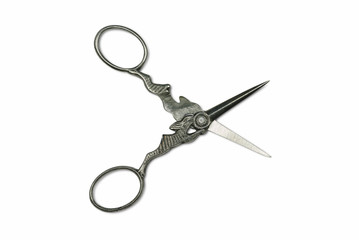 old collection scissors cut out on white background
