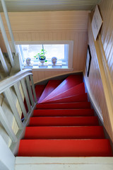 ALNES, NORWAY - 2017 MARCH 05. Red stairs at Alnes Lighthouse.