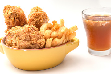 fried chicken southern style with potato and drink menu