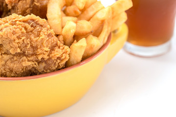 fried chicken southern style with potato and drink menu