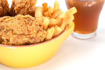 fried chicken southern style with potato and drink menu