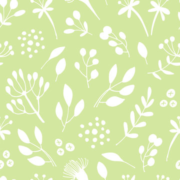 Flowers and branches seamless pattern, hand drawn vector floral background