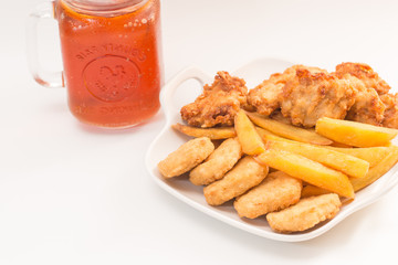 fried chicken southern style with potato and drink menu