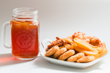 fried chicken southern style with potato and drink menu