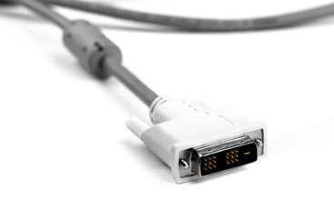 DVI plug, white cable isolated on white background