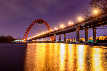 Fototapeta na wymiar Zhivopisny Bridge over Moscow river at night