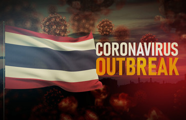 Coronavirus COVID-19 outbreak concept with flag of Thailand. Pandemic 3D illustration.