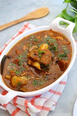 Mutton Kadai or Bhuna Gosht or Spicy Mutton curry is a famous Spicy nonvegetarian dish of India. Its made out of Lamb or Goat meat along with spices. Garnished with fresh coriander and fried onions. 