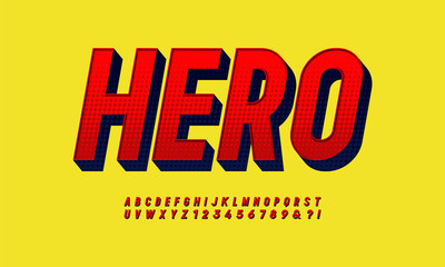Vintage Superhero Inspired 3D Alphabet. Colorful Comics Retro Typeface. Vector Illustration
