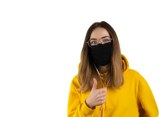 Woman girl in protective sterile medical mask
