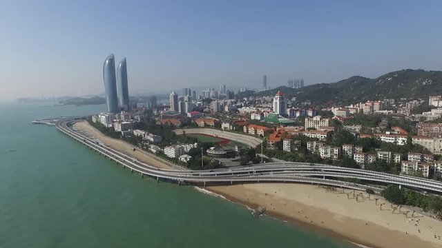 Aerial view of seashore landscape of xiamen city in China