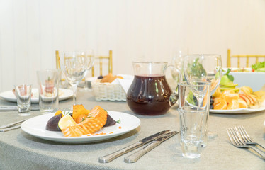 Festive table decor and light table setting