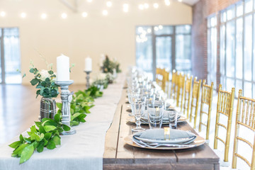 festive hall decor and table setting