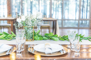 festive hall decor and table setting