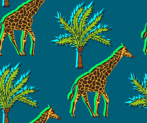 Vector background hand drawn bear and giraffe. Hand drawn ink illustration. Modern ornamental decorative background. Vector pattern. Print for textile, cloth, wallpaper, scrapbooking