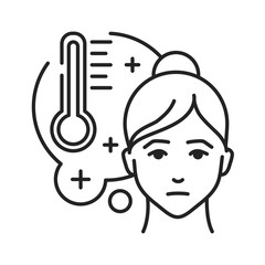 High fever black line icon. Flu symptom. A high body temperature. Helps the body fight infection. Pictogram for web page, mobile app, promo. UI UX GUI design element. Editable stroke.