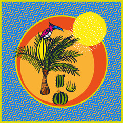 Vector background hand drawn doodle wild bird. Hand drawn ink illustration. Modern ornamental decorative background. Square print for textile, cloth, scrapbooking