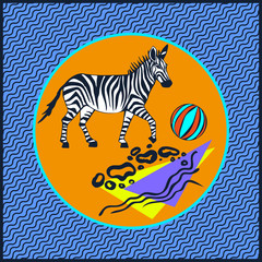 Vector abstract creative background with geometric figures and zebra. Modern ornamental decorative background. Square print for textile, cloth, scrapbooking