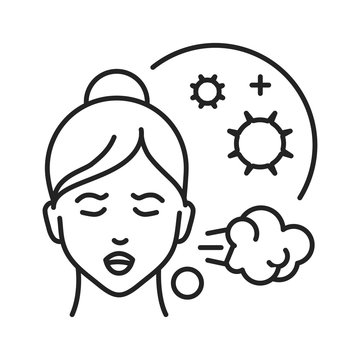 recommend clip art: Sneezing and coughing black line icon. Flu symptoms. Pictogram for web page, mobile app, promo. UI UX GUI design element. Editable stroke.