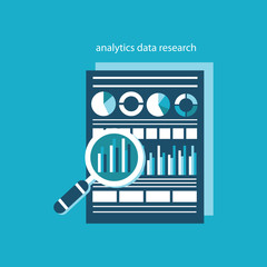  analytics data research icon analysis on paper sheet magnifier